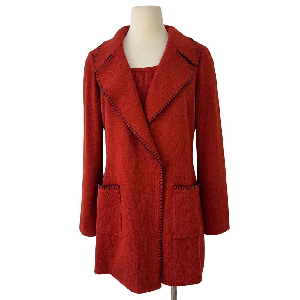 St. John 2-Piece Matching Set Blazer Cardigan and Tank Rust Burnt Red Size 8/S